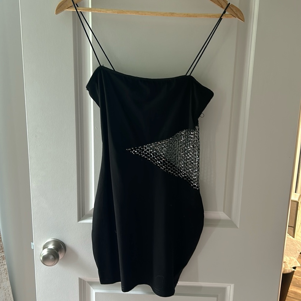 superdown Black mini dress with sequin cutout.